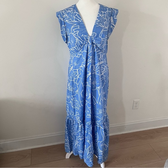 Steve Madden Blue and White Floral Print Prairie Maxi Dress |Size Large| - Picture 1 of 7